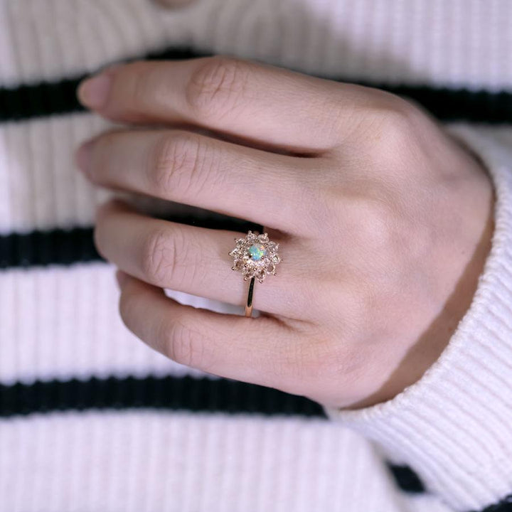 The Precious - Halo Diamond Black Opal Engagement Ring