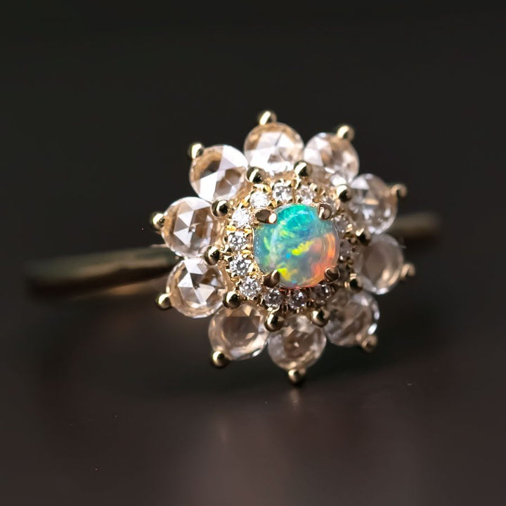 The Precious - Halo Diamond Black Opal Engagement Ring