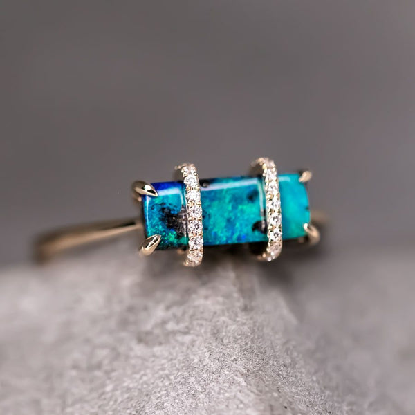 The Rectangle - Boulder Opal & Diamond Engagement Ring