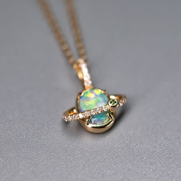 The Saturn - Black Opal Diamond Tsavorite Necklace