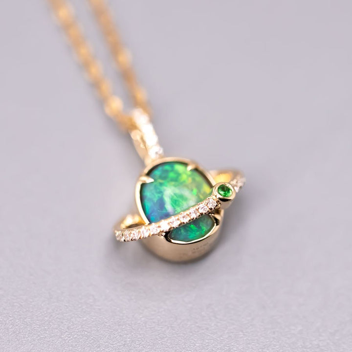 The Saturn - Extremely Rare Quality Fire Opal & Diamond Necklace