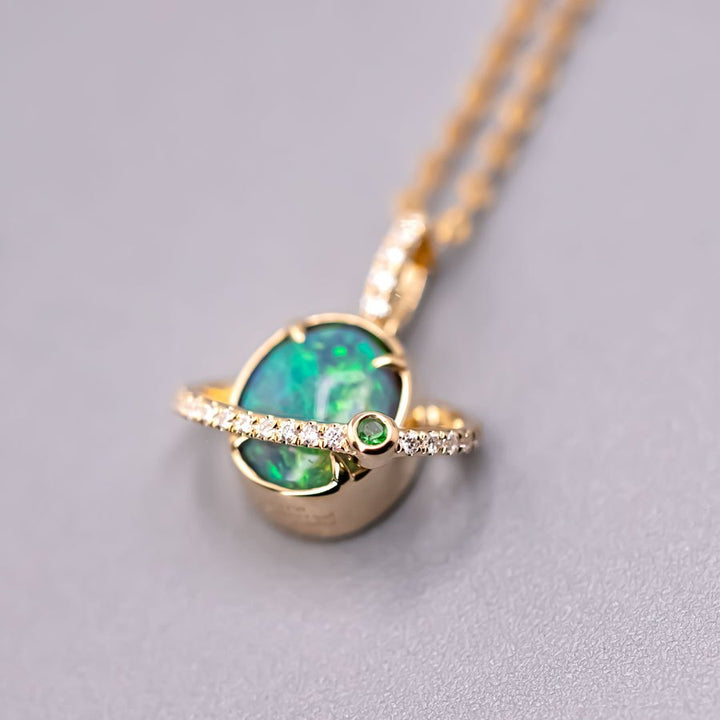 The Saturn - Extremely Rare Quality Fire Opal & Diamond Necklace