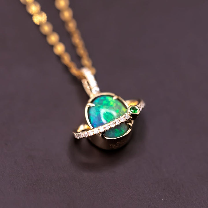 The Saturn - Extremely Rare Quality Fire Opal & Diamond Necklace