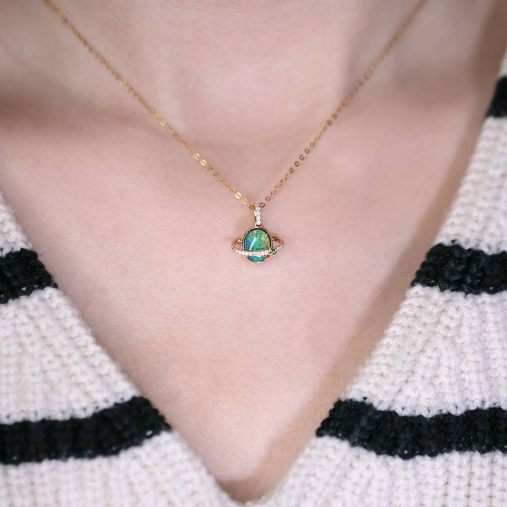 The Saturn - Extremely Rare Quality Fire Opal & Diamond Necklace