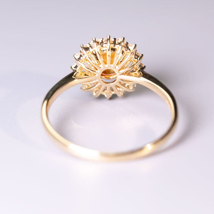 The Sunshine - Fire Opal Halo Diamond Engagement Ring