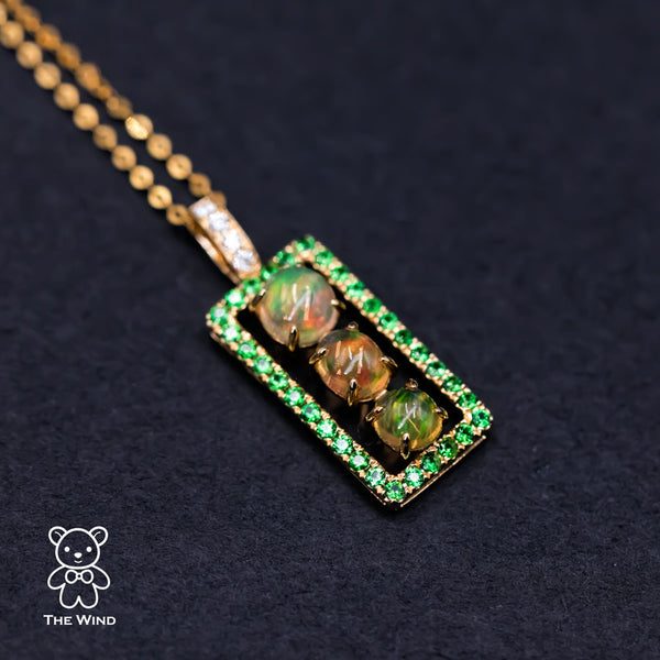 Mexican Fire Opal Tsavorite Diamond Necklace-1