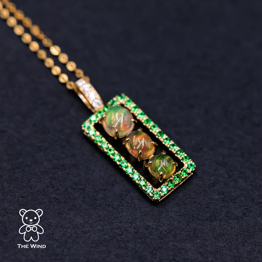 Mexican Fire Opal Tsavorite Diamond Necklace