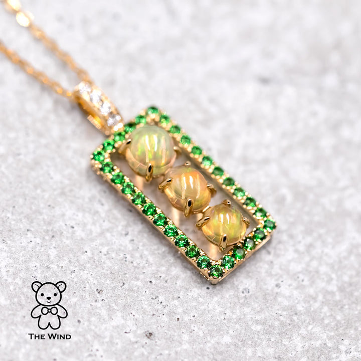 Mexican Fire Opal Tsavorite Diamond Necklace-2