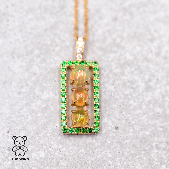 Mexican Fire Opal Tsavorite Diamond Necklace-3