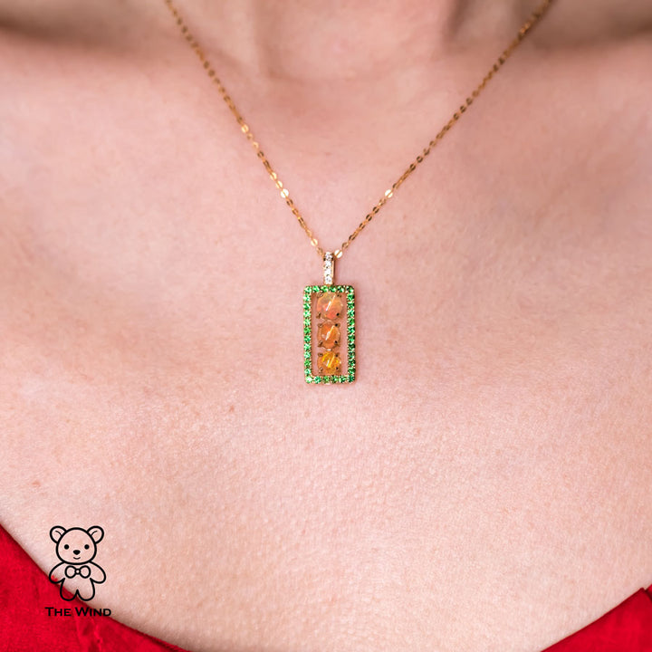 Mexican Fire Opal Tsavorite Diamond Necklace-5