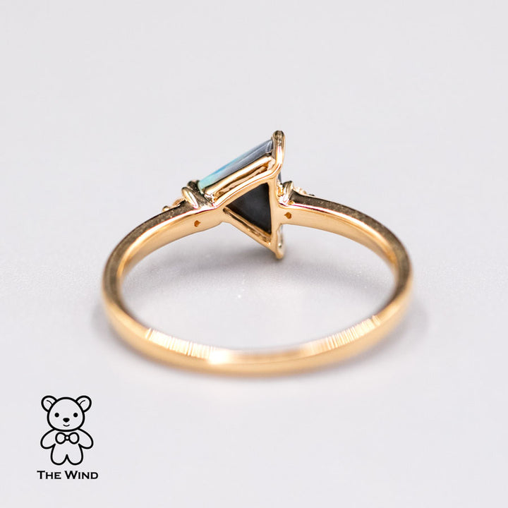 Minimalist Triangle Shaped Australian Black Opal Diamond Engagement Ring-3