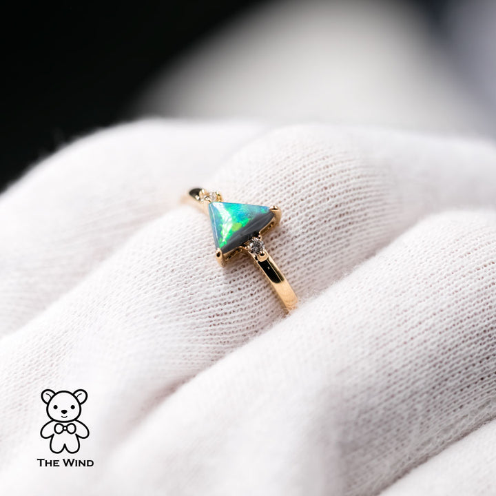Minimalist Triangle Shaped Australian Black Opal Diamond Engagement Ring-4