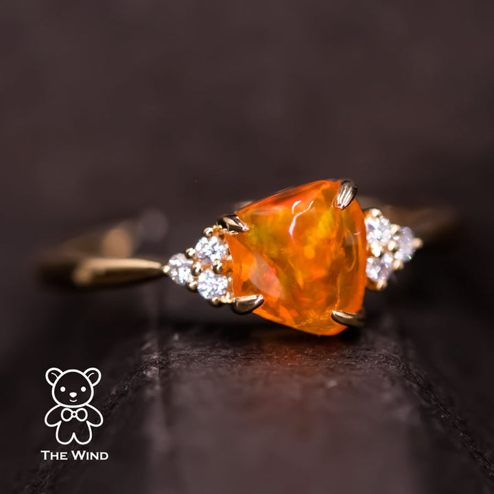 Three Diamond Mexican Fire Opal Engagement Wedding Ring-4