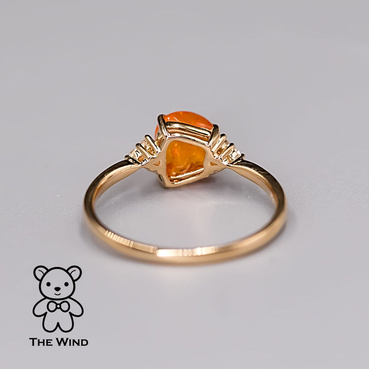 Three Diamond Mexican Fire Opal Engagement Wedding Ring-5
