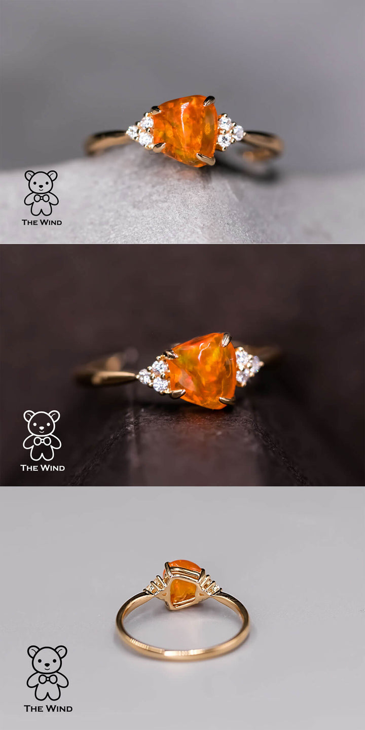 Three Diamond Mexican Fire Opal Engagement Wedding Ring-6