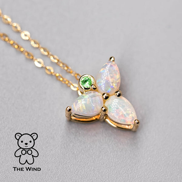 Three Leaves Lucky Pendant Australian Solid Opal & Tsavorite Necklace-1