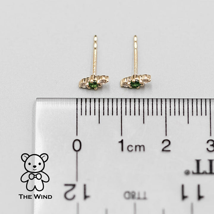 Three Stone Diamond Tsavorite Garnet Stud Earrings-5