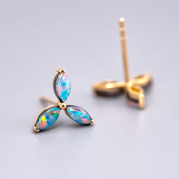 Three Stone Marquise Doublet Opal Stud Earrings
