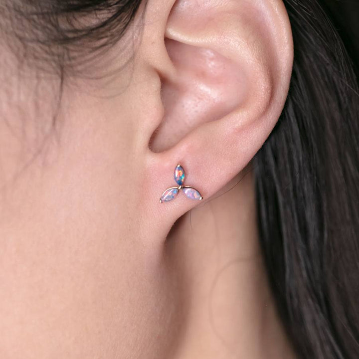 Three Stone Marquise Doublet Opal Stud Earrings