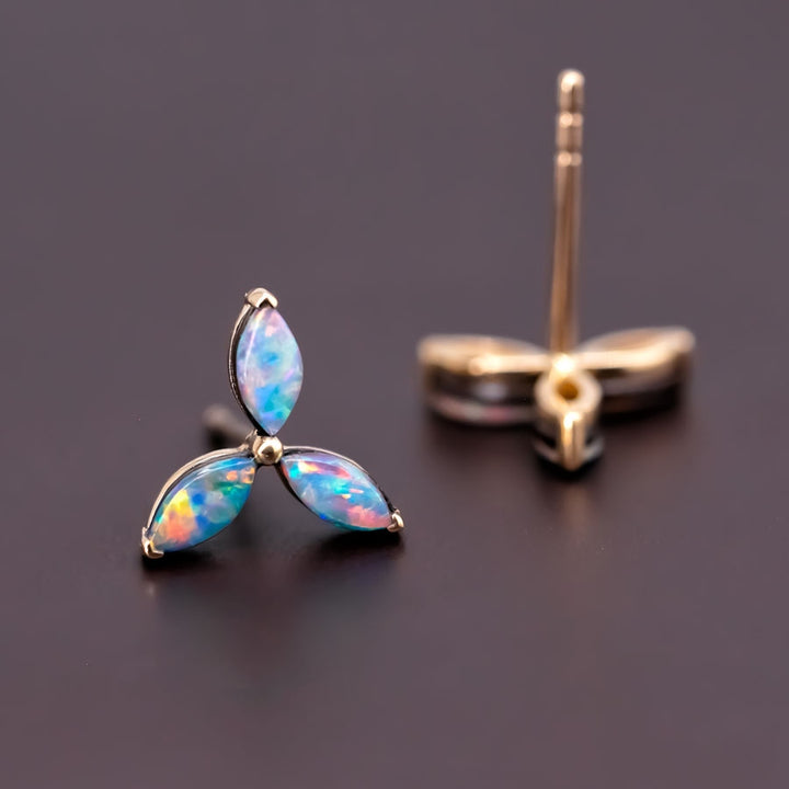 Three Stone Marquise Doublet Opal Stud Earrings