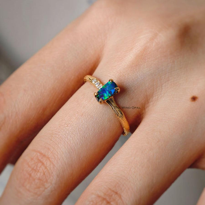 Tree Branch Boulder Opal Diamond Engagement Ring