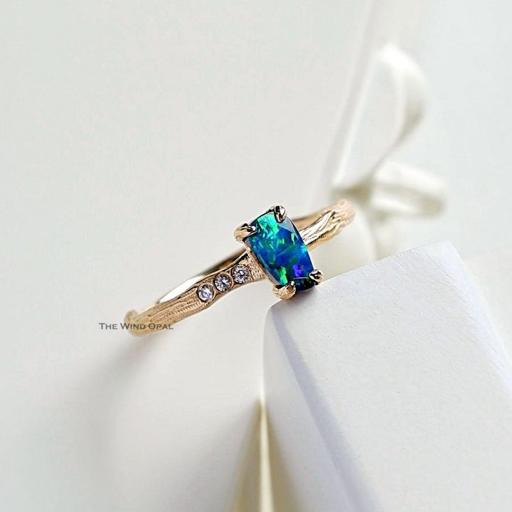 Tree Branch Boulder Opal Diamond Engagement Ring