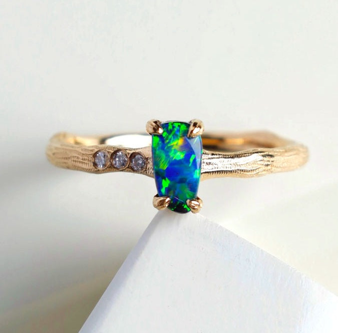 Tree Branch Boulder Opal Diamond Engagement Ring