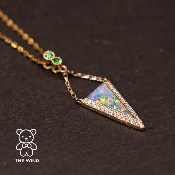 Triangle Australian Solid Opal Diamond Tsavorite Pendant Necklace-1