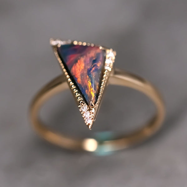 Triangle Black Opal Diamond Engagement Ring