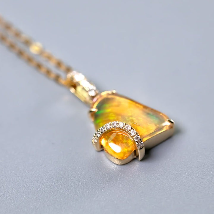 Triangle Fire Opal Gold Necklace