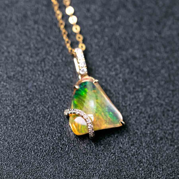 Triangle Fire Opal Gold Necklace