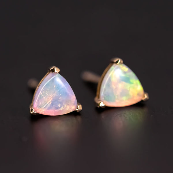 Trilliant Shaped Australian Opal Stud Earrings