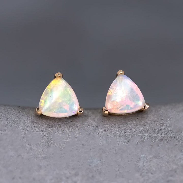 Trilliant Shaped Australian Opal Stud Earrings