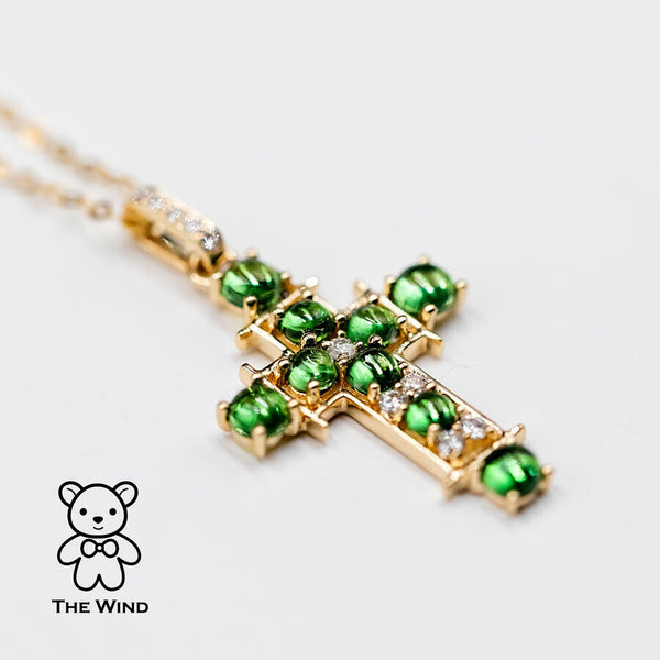 Tsavorite Garnet and Diamond Cross Pendant Necklace-1