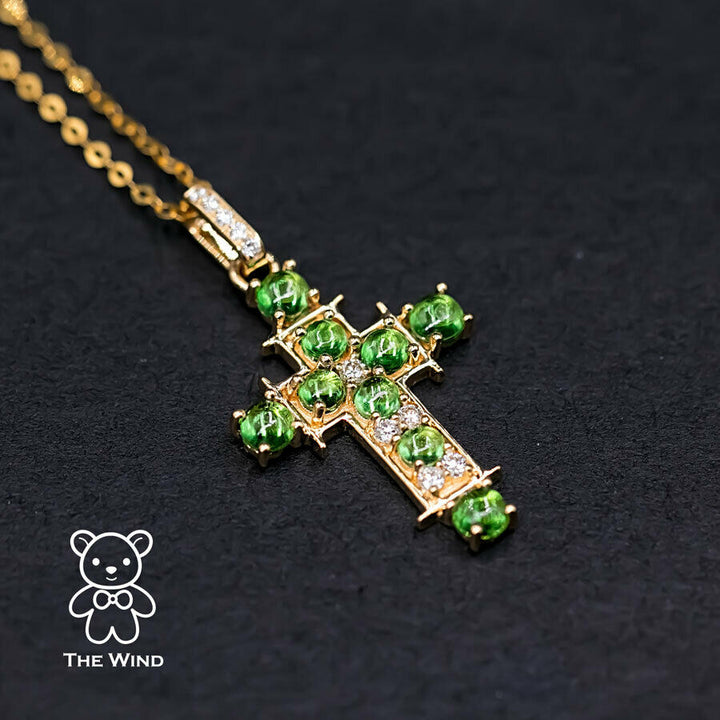 Tsavorite Garnet and Diamond Cross Pendant Necklace-4