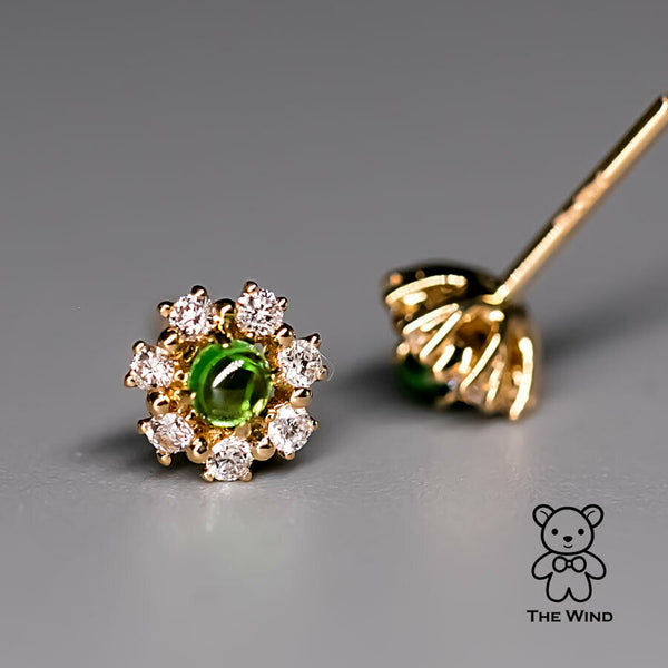 Tsavorite & Diamond Halo Stud Earrings-2