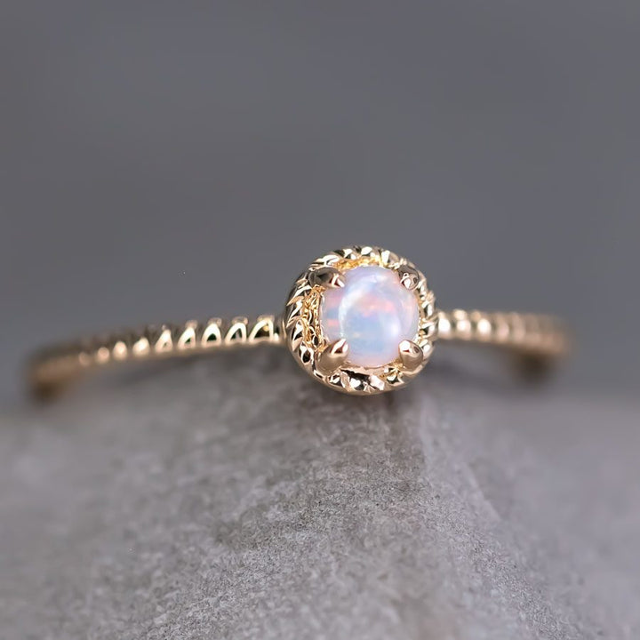 Twisted Band Round Opal Ring