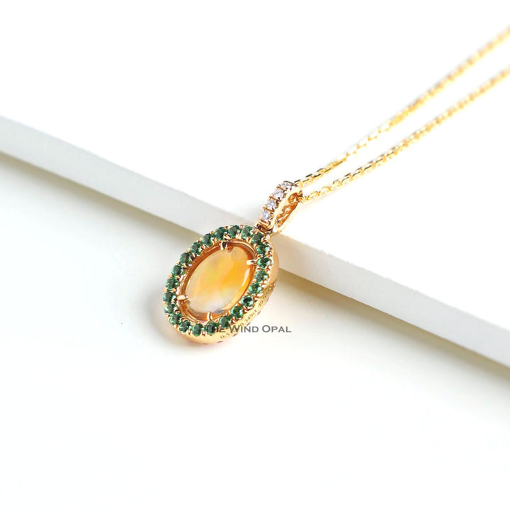 Two Side Fire Opal Diamond Necklace