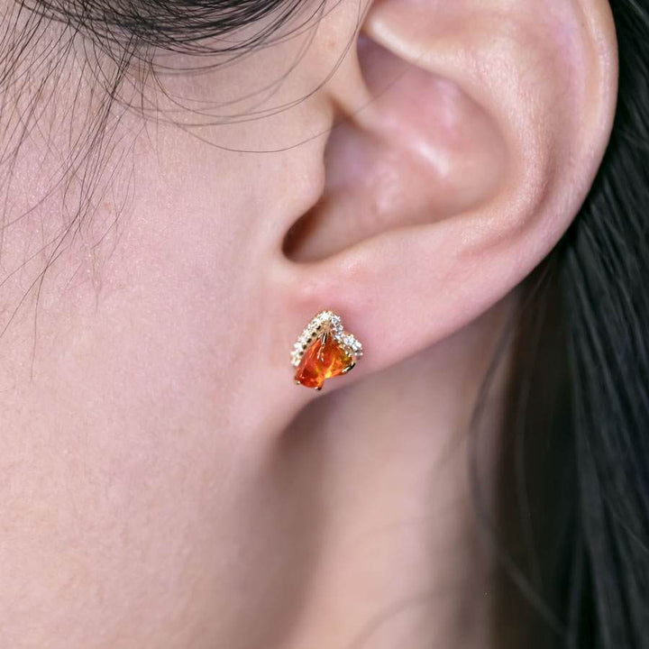 Two Colors Fire Opal Diamond Halo Stud Earrings