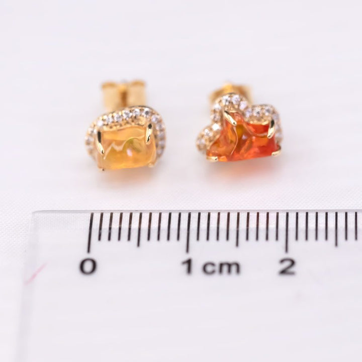 Two Colors Fire Opal Diamond Halo Stud Earrings