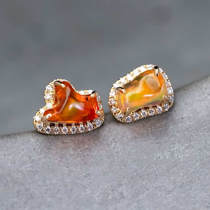 Two Colors Fire Opal Diamond Halo Stud Earrings