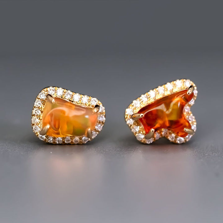 Two Colors Fire Opal Diamond Halo Stud Earrings
