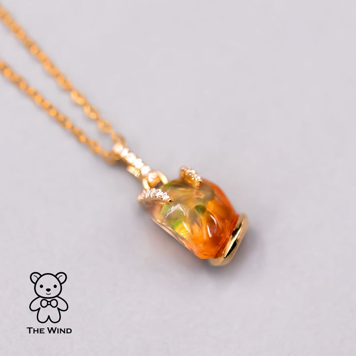 Unique Two-Tone Mexican Fire Opal Diamond Pendant Necklace-2