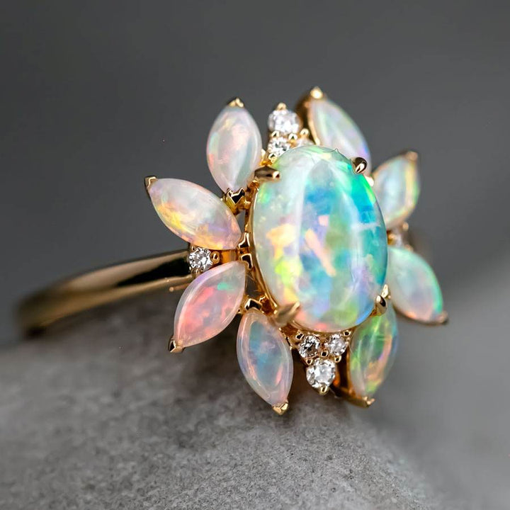 Unique Design Black Opal Diamond Ring
