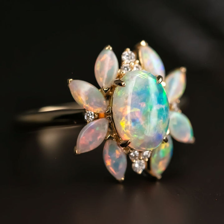 Unique Design Black Opal Diamond Ring