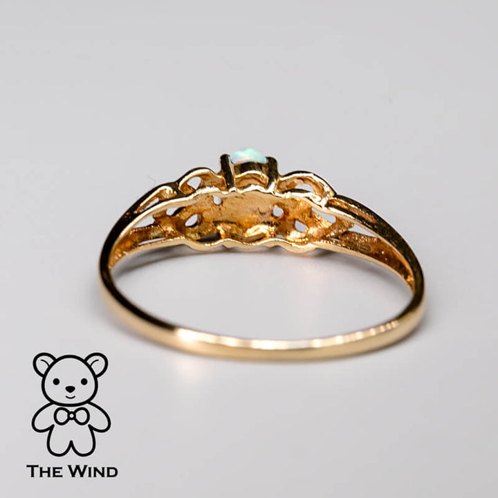 Vintage Inspired Australian Solid Opal Engagement Wedding Ring-5