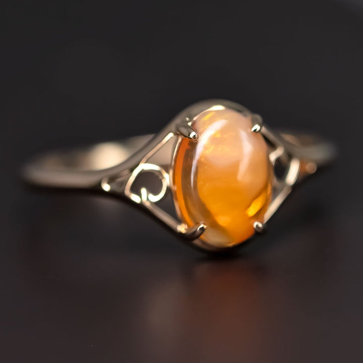 Vintage Inspired Egg Fire Opal Engagement Ring