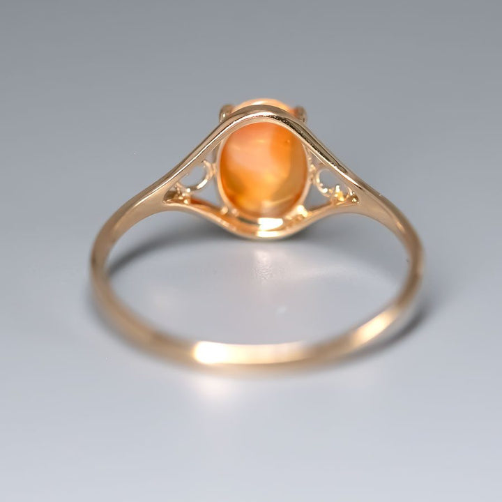 Vintage Inspired Egg Fire Opal Engagement Ring