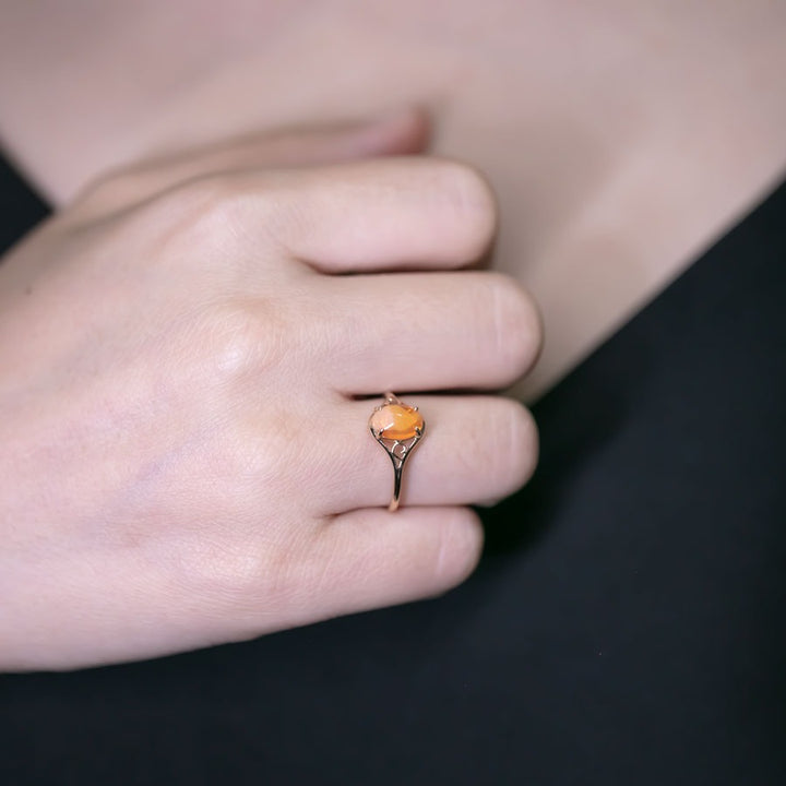 Vintage Inspired Egg Fire Opal Engagement Ring