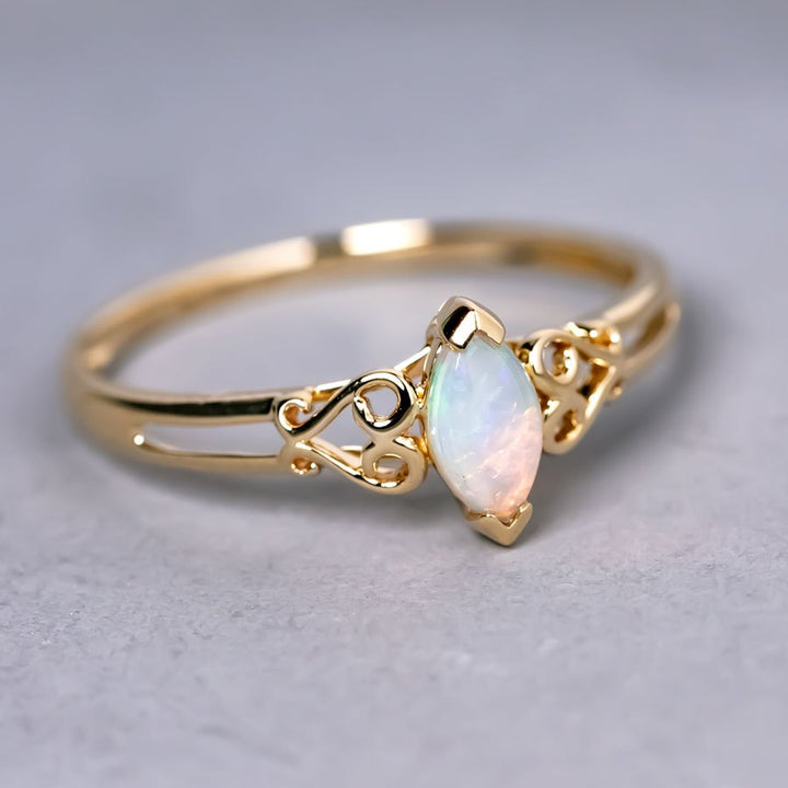 Vintage Inspired Marquise Solid Opal Engagement Ring